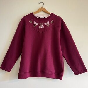 Vintage burgundy embroidered sweater, Bobbie Brooks, size L